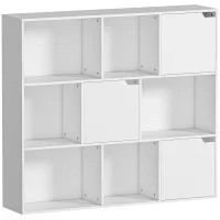 Libreria a 9 scomparti a cubo, 3 ante, 6 ripiani aperti, in Truciolato, Bianco