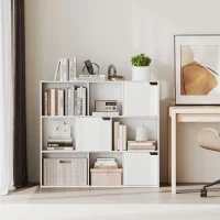 Libreria a 9 scomparti a cubo, 3 ante, 6 ripiani aperti, in Truciolato, Bianco - Image 4