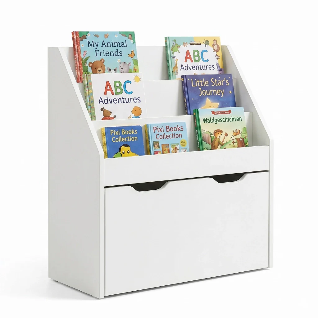 Libreria a Scaletta Sirlstalo per Cameretta Scaffale con 3 Scomparti e Cassetto a Rotelle 70 x 63 x 30 cm - Bianco [en.casa] - Image 2