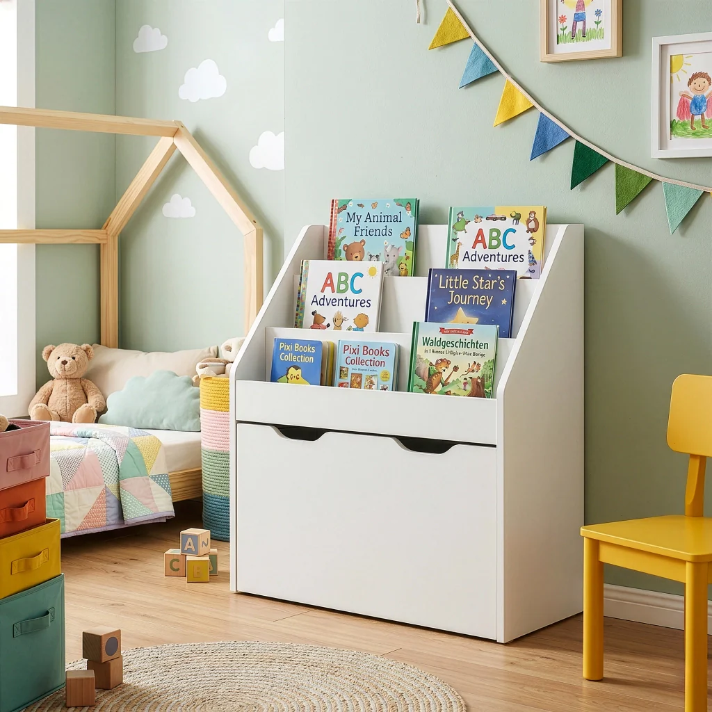 Libreria a Scaletta Sirlstalo per Cameretta Scaffale con 3 Scomparti e Cassetto a Rotelle 70 x 63 x 30 cm - Bianco [en.casa] - Image 4