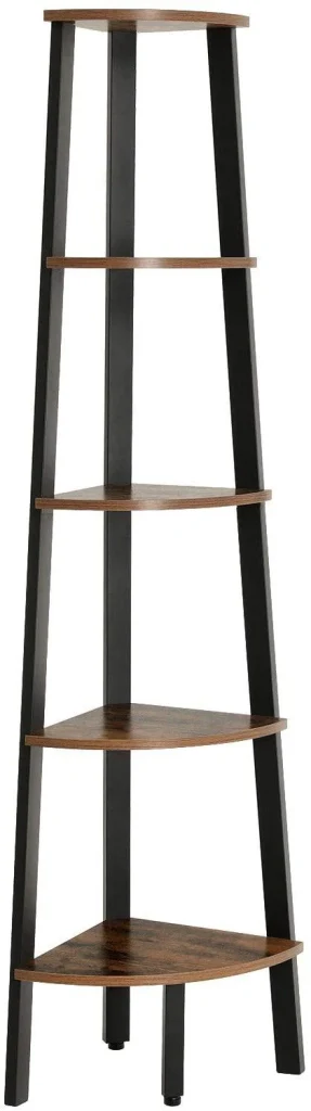 Libreria angolare retrò mensola angolare facile da montare con struttura in metallo 32,5 x 34 x 159 cm per soggiorno casa ufficio stile retrò nero e marrone 12_0000260