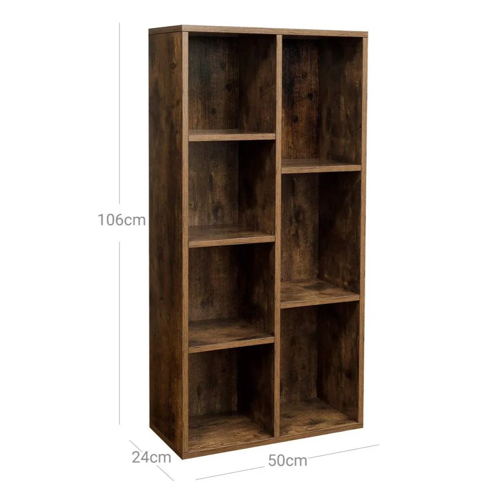 Libreria a 7 scomparti con 7 ripiani a cubo aperti spazio di archiviazione per soggiorno e ufficio 50 x 24 x 106 cm stile industriale marrone rustico 12_0002820 - Image 3