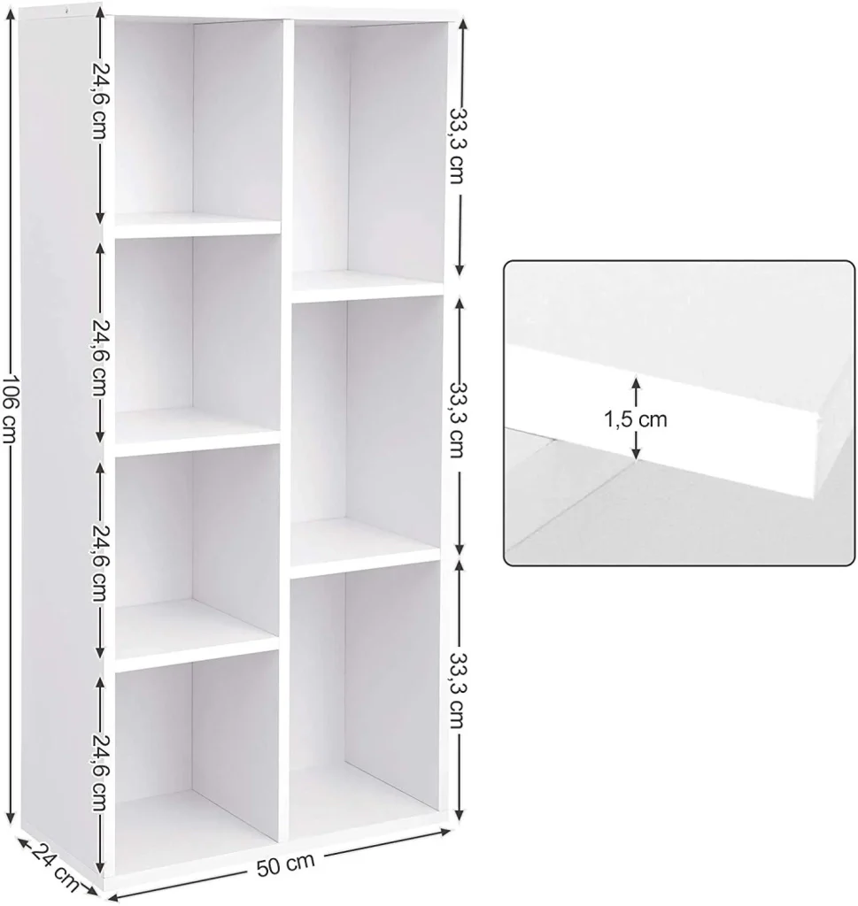 Libreria a 7 scomparti 7 ripiani a cubo aperti spazio di archiviazione per soggiorno e ufficio 50 x 24 x 106 cm stile moderno bianco 12_0000497 - Image 3