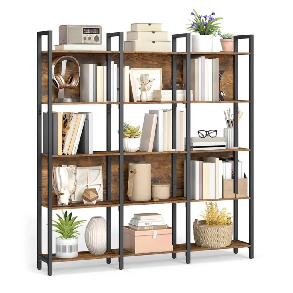 Libreria scaffale portaoggetti scaffale da cucina 5 ripiani struttura in acciaio stabile per ufficio ingresso soggiorno stile industriale marrone 12_0004262