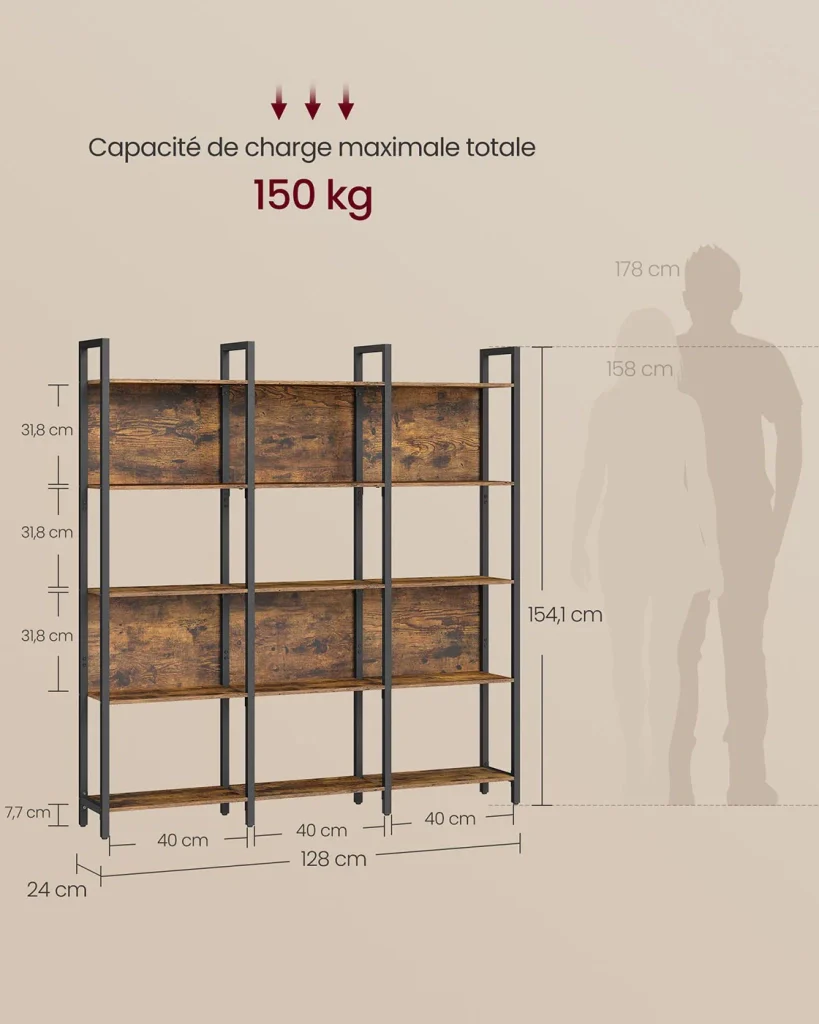 Libreria scaffale portaoggetti scaffale da cucina 5 ripiani struttura in acciaio stabile per ufficio ingresso soggiorno stile industriale marrone 12_0004262 - Image 5