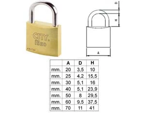LUCCHETTO OTTONE ARCO NORMALE ADITUS CITY P700- - mm.50 KA (P70050277.K) - 10 pezzi ISEO