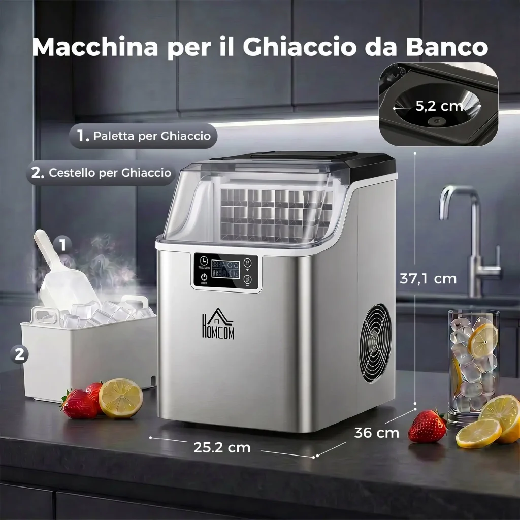Macchina del Ghiaccio 3,2 Litri 24 Cubetti 299W in Acciaio Argento - Image 3