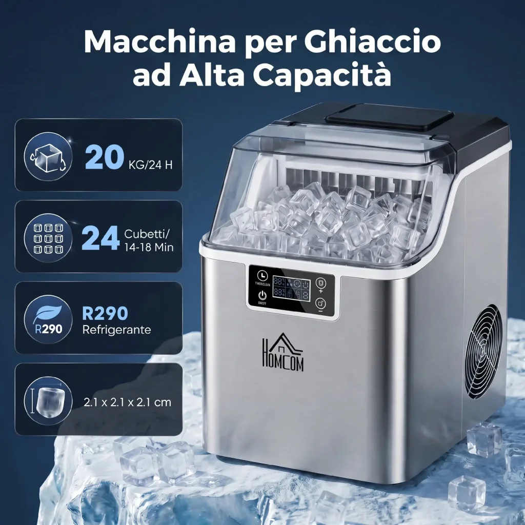 Macchina del Ghiaccio 3,2 Litri 24 Cubetti 299W in Acciaio Argento - Image 4