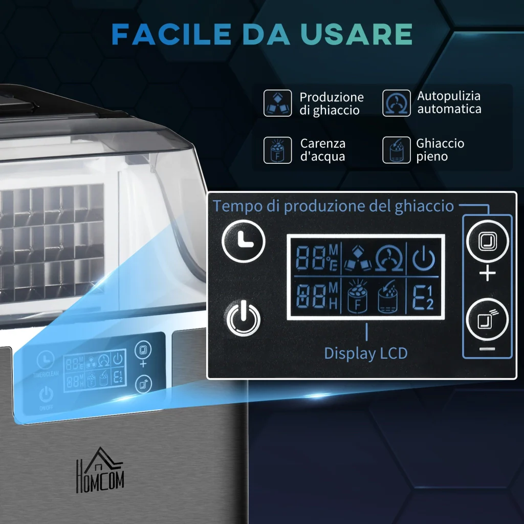 Macchina del Ghiaccio Autopulente da 24 Cubetti in 14-18 Minuti 20 kg in 24 Ore Nero - Image 4