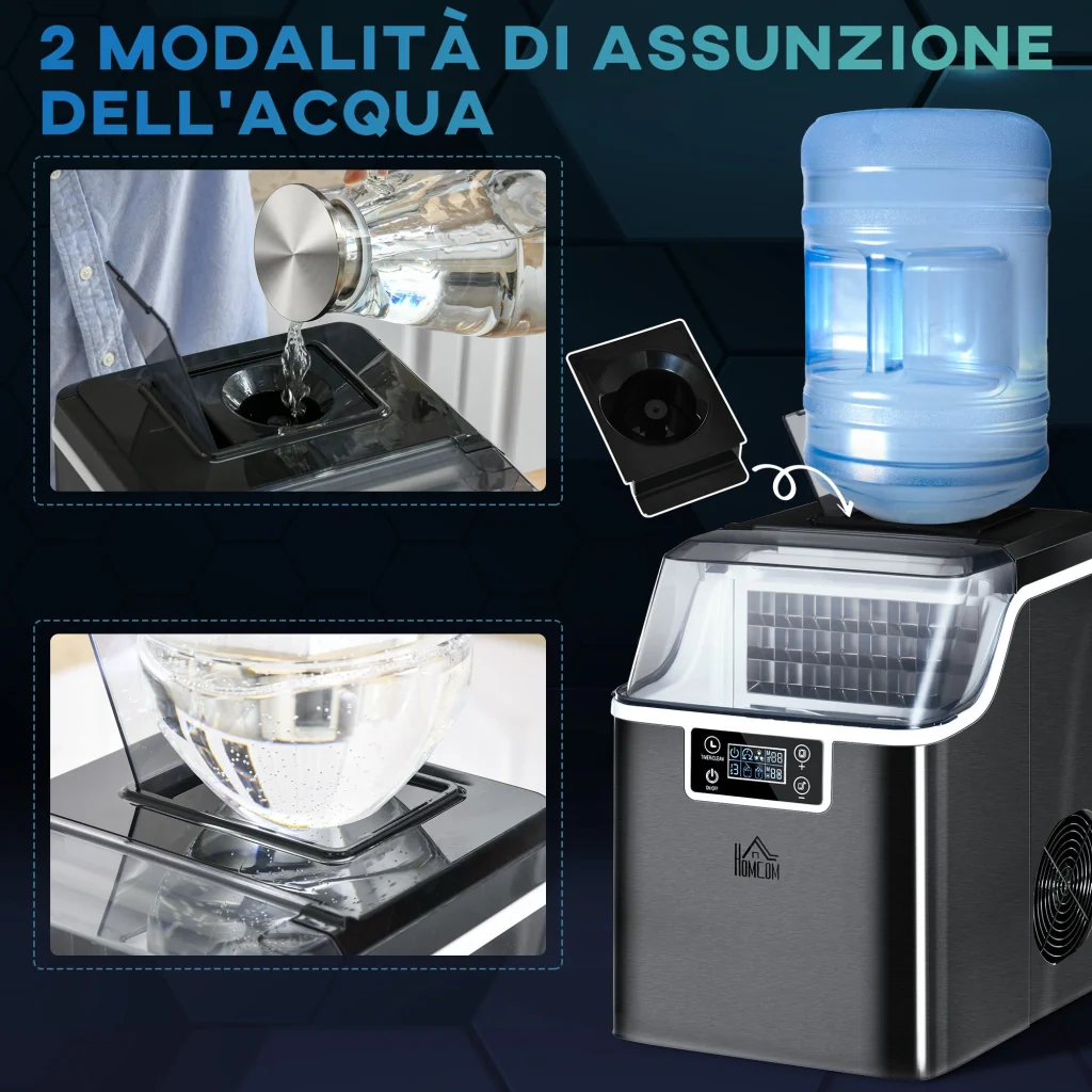 Macchina del Ghiaccio Autopulente da 24 Cubetti in 14-18 Minuti 20 kg in 24 Ore Nero - Image 6