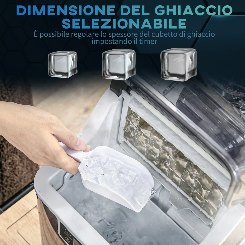 Macchina del Ghiaccio Autopulente da 24 Cubetti in 14-18 Minuti 20 kg in 24 Ore Nero - Image 7