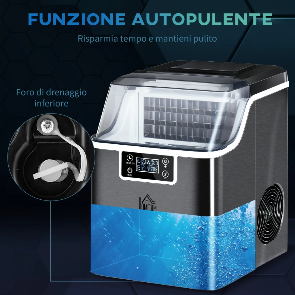 Macchina del Ghiaccio Autopulente da 24 Cubetti in 14-18 Minuti 20 kg in 24 Ore Nero - Image 8