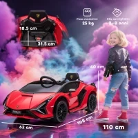 Macchina Elettrica per Bambini 3-5 Anni 12V Lamborghini SIAN, 3-5km/h Auto Elettrica per Bambini con 2 Motori, Fari e Musica, Telecomando, Cintura e Clacson, Rosso - Image 3