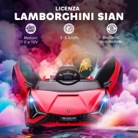 Macchina Elettrica per Bambini 3-5 Anni 12V Lamborghini SIAN, 3-5km/h Auto Elettrica per Bambini con 2 Motori, Fari e Musica, Telecomando, Cintura e Clacson, Rosso - Image 4