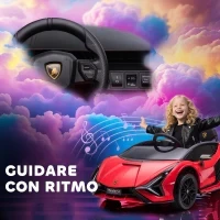 Macchina Elettrica per Bambini 3-5 Anni 12V Lamborghini SIAN, 3-5km/h Auto Elettrica per Bambini con 2 Motori, Fari e Musica, Telecomando, Cintura e Clacson, Rosso - Image 7