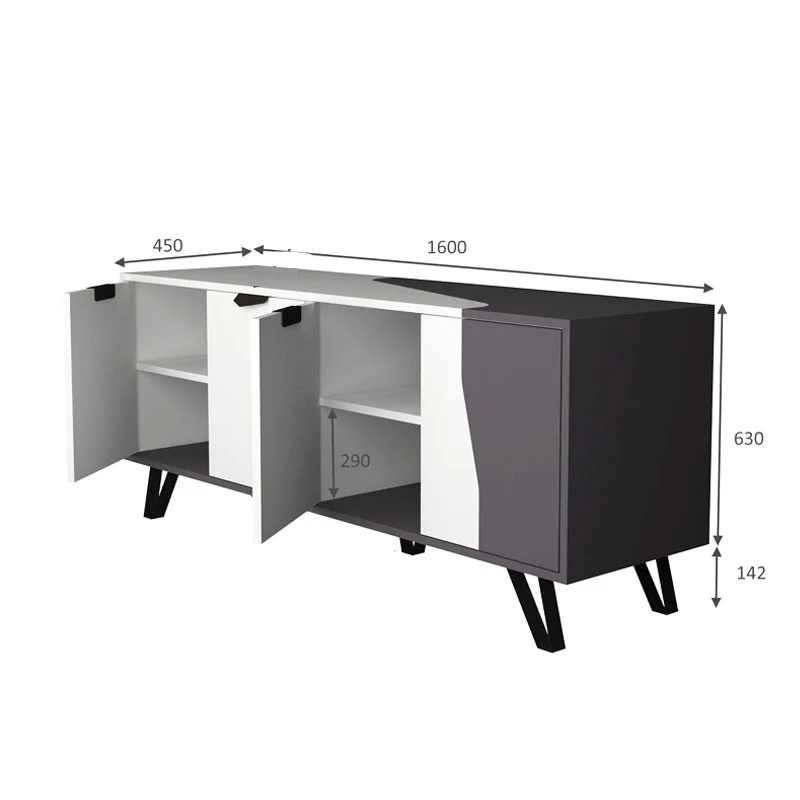 Mobile credenza 4 ante bianco grigio 160x45xh.77 cm - Image 2
