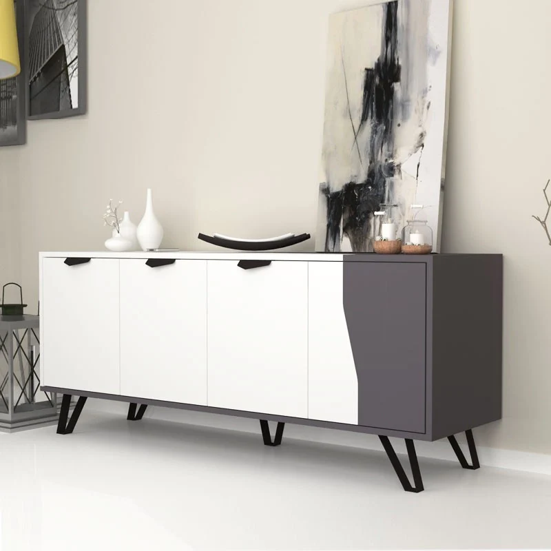 Mobile credenza 4 ante bianco grigio 160x45xh.77 cm - Image 5