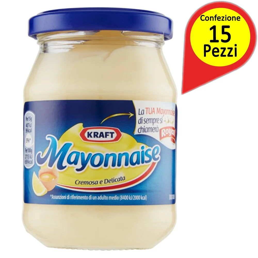 Maionese kraft mayonnaise cremosa e delicata confezione da 15 vasi da 185 milliliters ciascuno