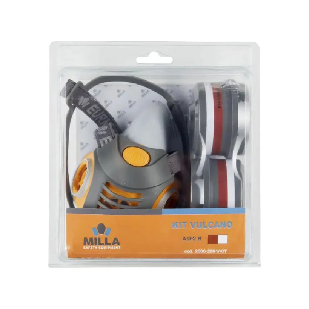 MASCHERA RESPIRATORIA BIFILTRO 'VULCANO' IN KIT con coppia filtri A2P3 - MILLA