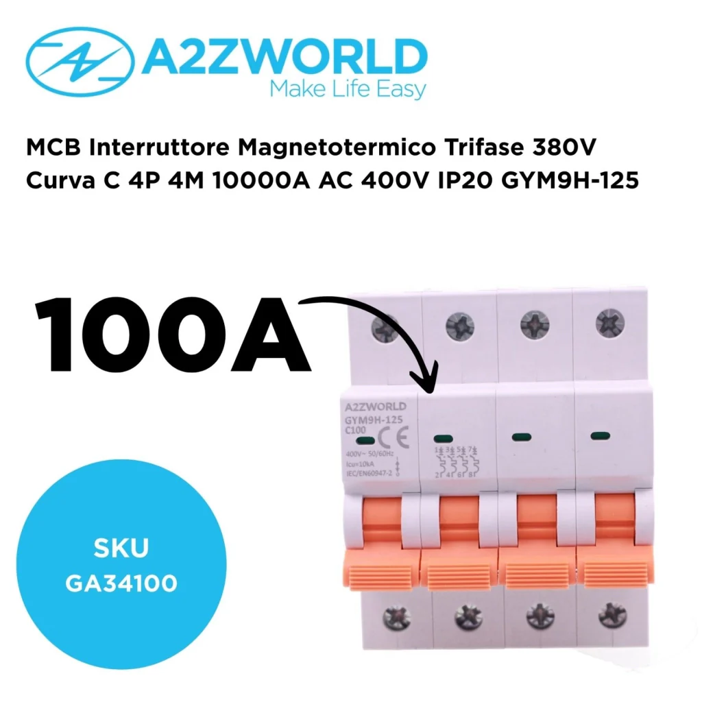 MCB Interruttore Magnetotermico Trifase 380V Curva C 4P 4M 10000A AC 400V IP20 GYM9H-125, Disponibili 80A 100A 125A (C100A) - Image 2