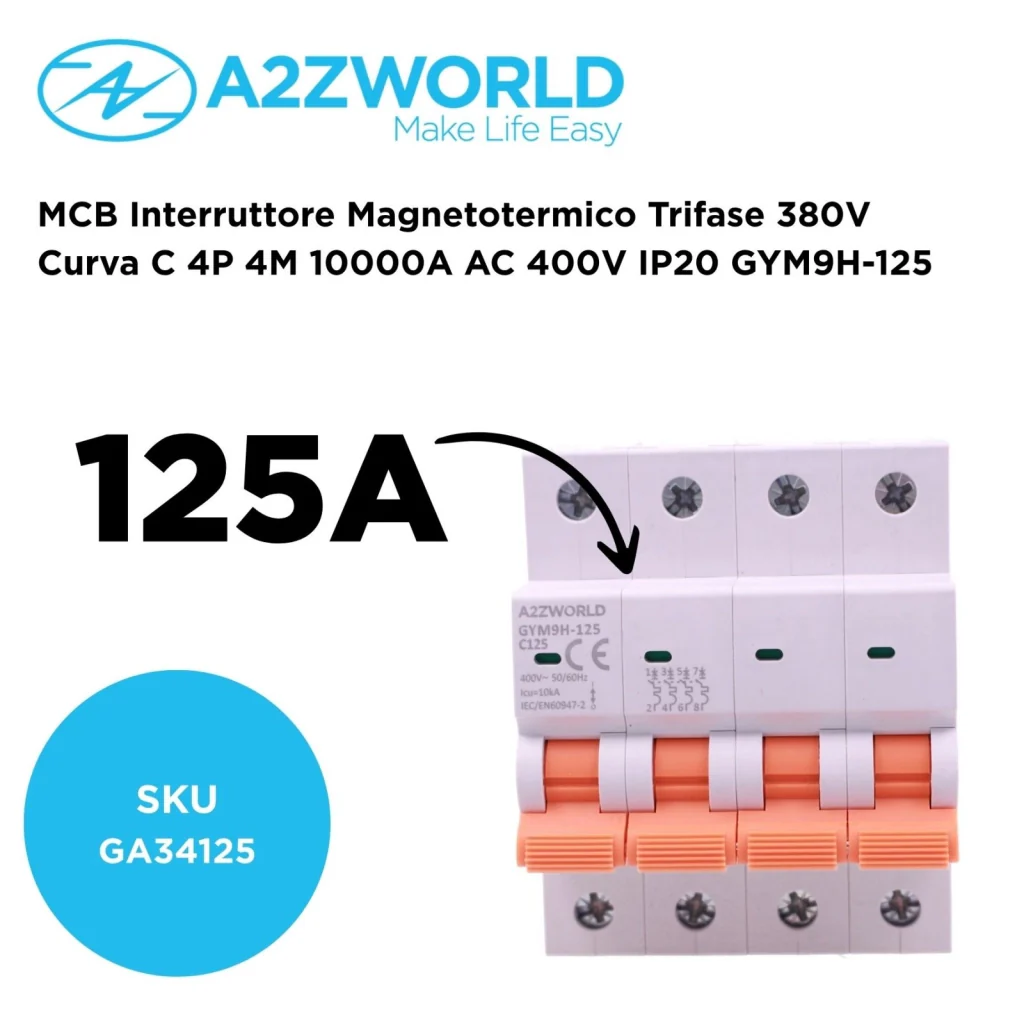 MCB Interruttore Magnetotermico Trifase 380V Curva C 4P 4M 10000A AC 400V IP20 GYM9H-125, Disponibili 80A 100A 125A (C125A) - Image 2