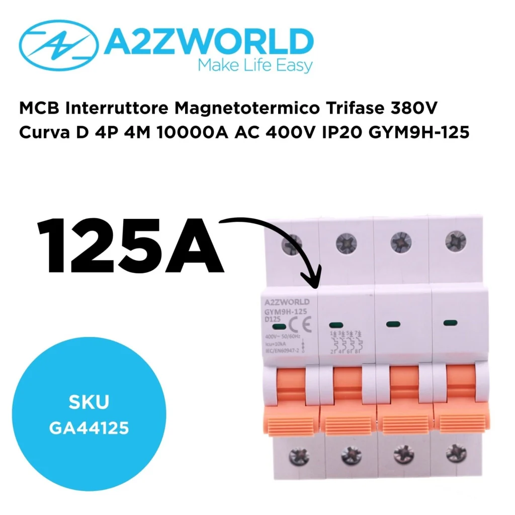 MCB Interruttore Magnetotermico Trifase 380V Curva D 4P 4M 10000A AC 400V IP20 GYM9H-125, Disponibili 80A 100A 125A (C125A) - Image 2