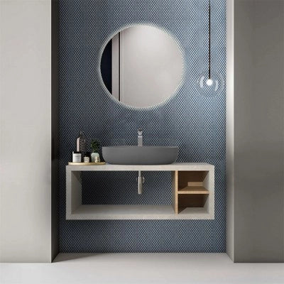 Mensolone bagno 110 cm grigio chiaro con vano a giorno per lavabo da appoggio Master