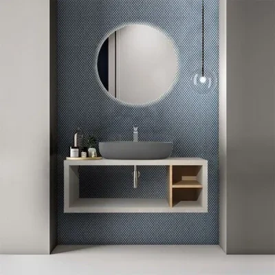 Mensolone bagno 110 cm grigio chiaro con vano a giorno per lavabo da appoggio Master - Image 6