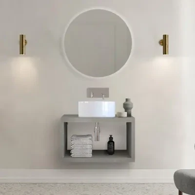 Mensolone bagno 60 cm grigio cemento con vano a giorno per lavabo da appoggio Master - Image 4