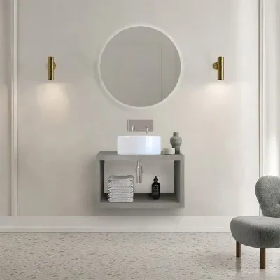 Mensolone bagno 60 cm grigio cemento con vano a giorno per lavabo da appoggio Master - Image 6