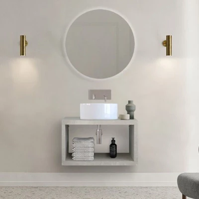 Mensolone bagno 60 cm grigio chiaro con vano a giorno per lavabo da appoggio Master
