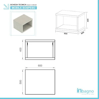 Mensolone bagno 60 cm grigio chiaro con vano a giorno per lavabo da appoggio Master - Image 3