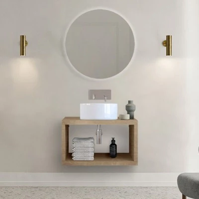 Mensolone bagno 60 cm rovere miele con vano a giorno per lavabo da appoggio Master
