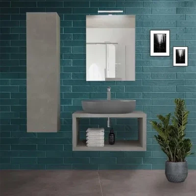 Mensolone bagno 80 cm grigio cemento con vano a giorno per lavabo da appoggio Master - Image 3