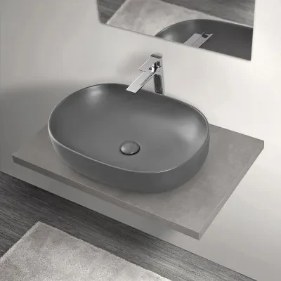 Mensolone bagno 80 cm grigio cemento per lavabo da appoggio Master