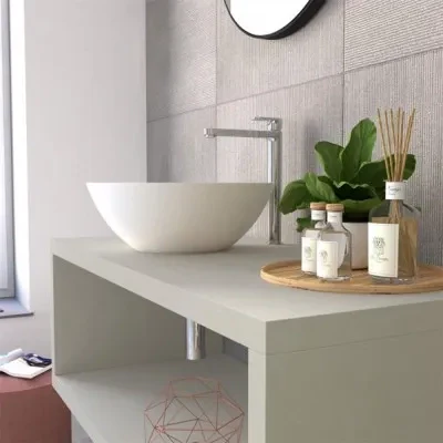 Mensolone bagno 80 cm grigio chiaro con vano a giorno per lavabo da appoggio Master - Image 5