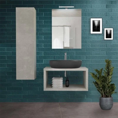 Mensolone bagno 80 cm grigio chiaro con vano a giorno per lavabo da appoggio Master - Image 6