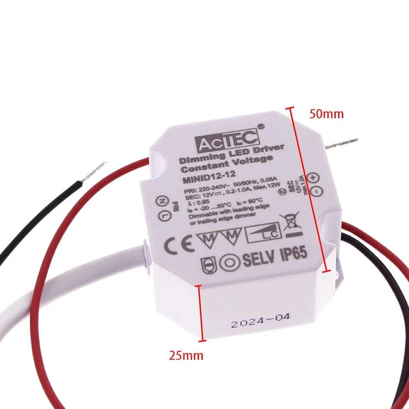 Mini Alimentatore Dimmerabile Triac Dimming Taglio di Fase IP65 Tensione Costante 12V 12W 1A 50X48X24 mm - Image 5