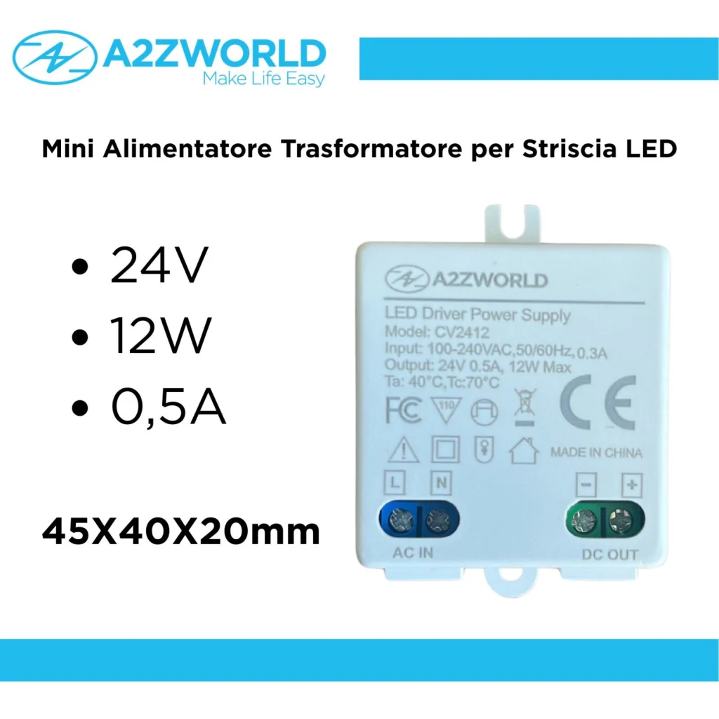 Mini Alimentatore Trasformatore 24V 12W 0,5A Per Striscia Led 45X40X20mm - Image 4