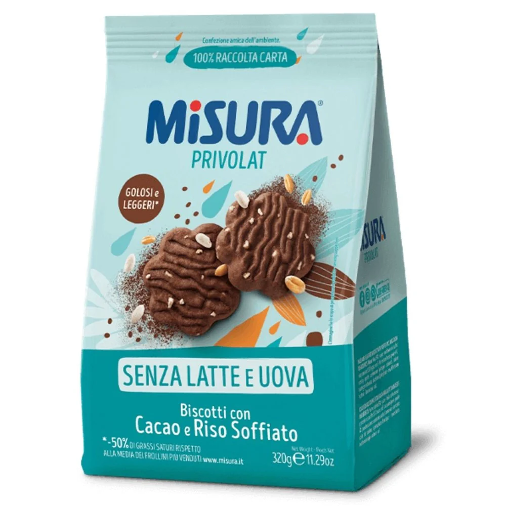 Misura privolat biscotti con riso soffiato e cacao in confezione da 290 grammi