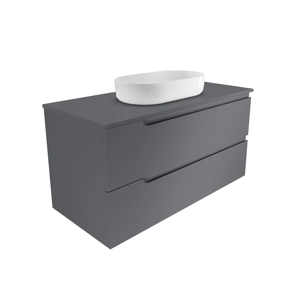 Mobile bagno sospeso 100 cm due cassetti grigio opaco con top | Ardenne - Image 10