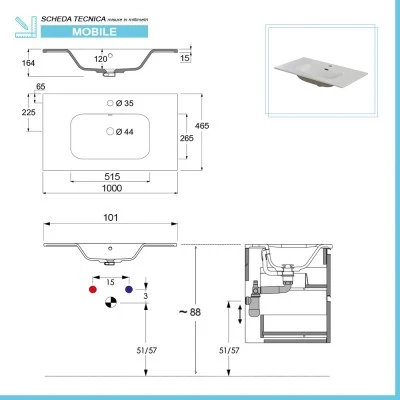 Mobile bagno sospeso 100 cm rovere miele con lavabo e specchio tondo Master - Image 10