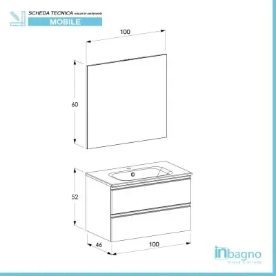 Mobile bagno sospeso 100 cm rovere miele con lavabo e specchio tondo Master - Image 5