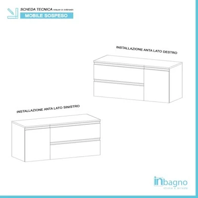 Mobile bagno sospeso 120 cm bianco opaco con due cassetti anta e specchio tondo Master - Image 5