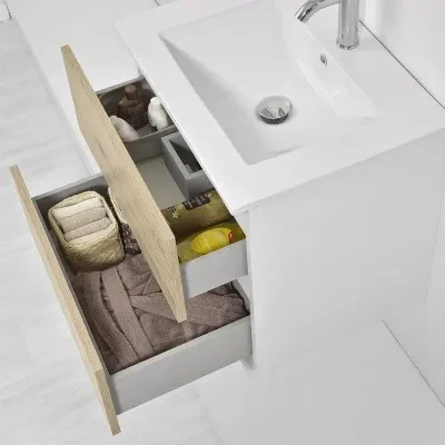 Mobile bagno sospeso 60 cm Duble rovere africa con lavabo e specchio - Image 2