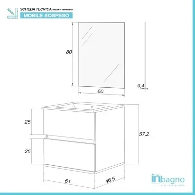 Mobile bagno sospeso 60 cm Duble rovere africa con lavabo e specchio - Image 4