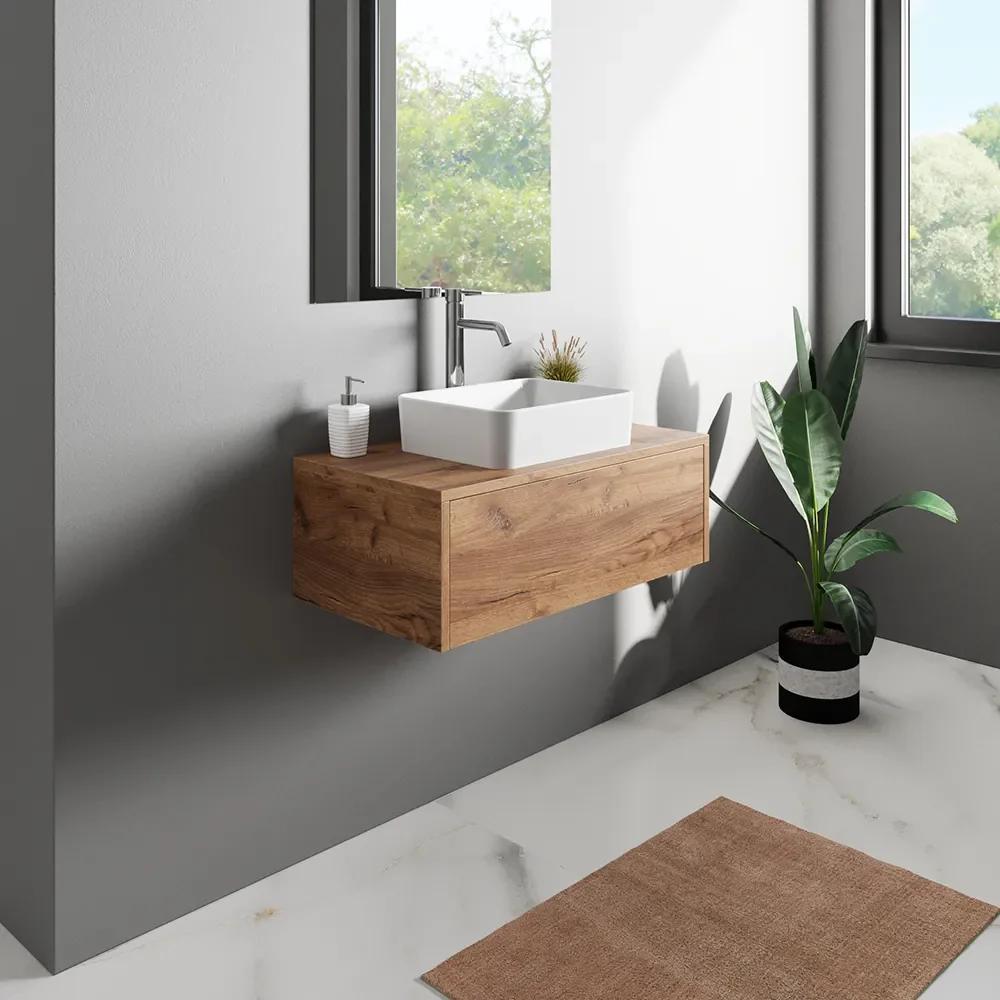 Mobile bagno sospeso 70cm un cassetto apertura push&pull rovere gransasso con top | Galdor - Image 2