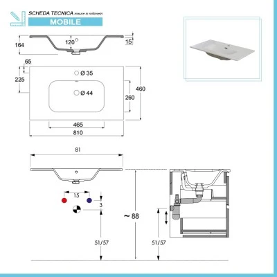 Mobile bagno sospeso 80 cm rovere miele con lavabo e specchio tondo Master - Image 4