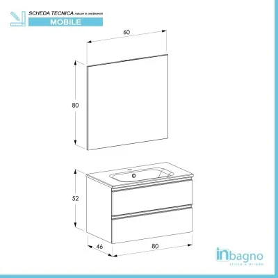Mobile bagno sospeso 80 cm rovere miele con lavabo e specchio tondo Master - Image 5