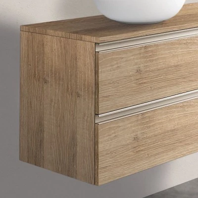Mobile bagno sospeso 80 cm rovere miele con top e specchio tondo Master - Image 3